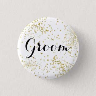 Cute Gold Glitter Groom Button
