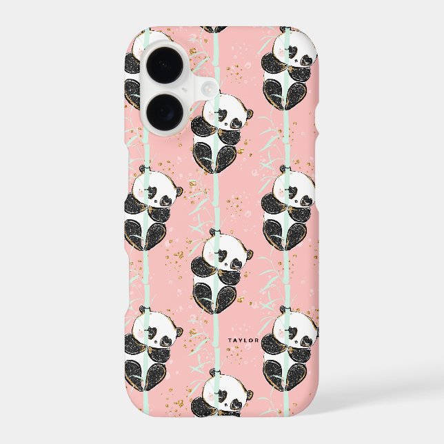 Cute Gold Glitter Kawaii Panda Pattern (Back)
