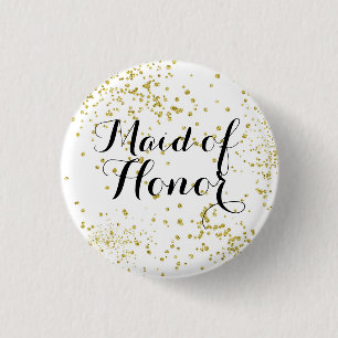 Cute Gold Glitter Maid of Honour Button