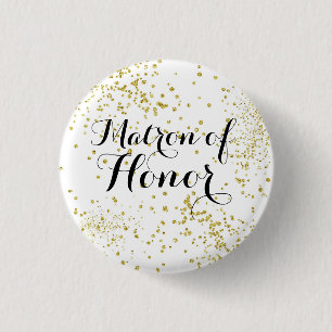 Cute Gold Glitter Matron of Honour Button