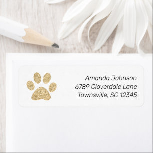 Cute Gold Glitter Paw Print Return Address