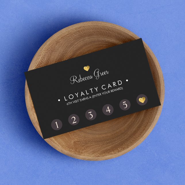Cute Gold Heart 6 Punch Customer Loyalty Card (Creator Uploaded)