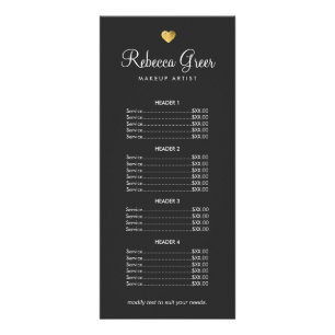 Cute Gold Heart Black Beauty Salon Prix Menu