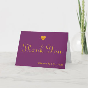 Cute Gold Heart Thank You Card