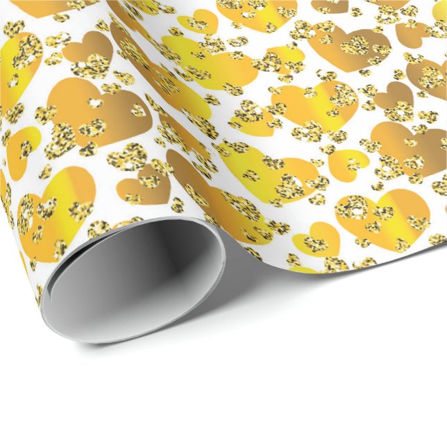 Cute gold hearts faux diamond tiled pattern  wrapping paper (Roll Corner)