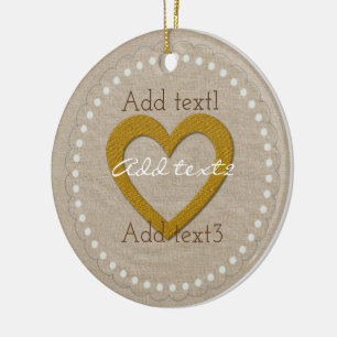 Cute Gold Linen Sweet Heart Baby Kids Ceramic Ornament