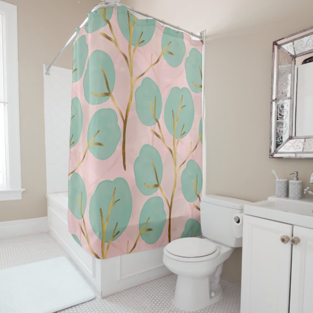 Cute Gold & Mint Tree shapes Minimal Pink Pattern  (In Situ)