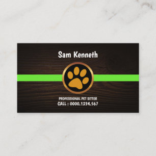 Cute Gold Paw Print Wood Grain Pet Sitter Business Card