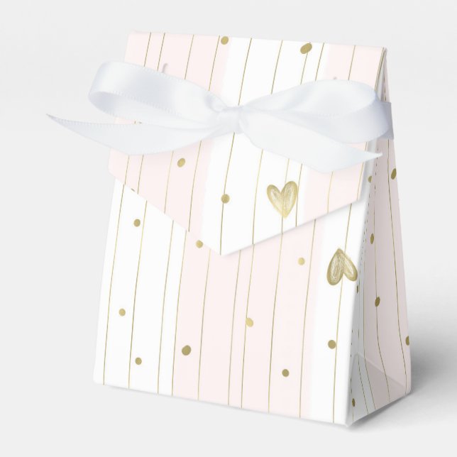 Cute Gold & Pink Hearts Favor Box (Front Side)