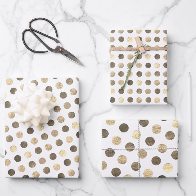    Cute Gold Polka Dots Modern & Elegant Christmas Wrapping Paper Sheet (Front)