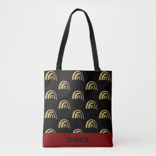Cute Gold Rainbow & black Custom script  Tote Bag