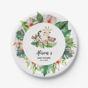 Cute Gold Safari Friends Baby Shower Paper Plate