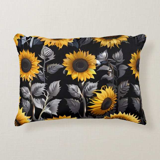 Cute Gold & Silver Sunflower Accent Pillow (Front)