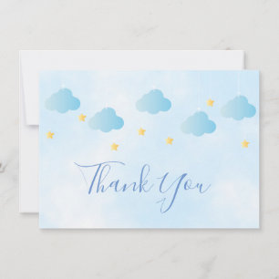 Cute Gold Stars Blue Clouds Script Thank You