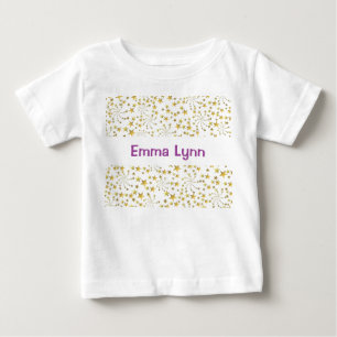 Cute Gold Stars Flower Fireworks Personalized Name Baby T-Shirt