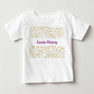 Cute Gold Stars Flower Fireworks Personalized Name Baby T-Shirt