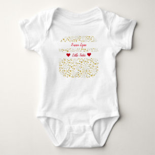 Cute Gold Stars Little Sister Personalize Name Baby Bodysuit