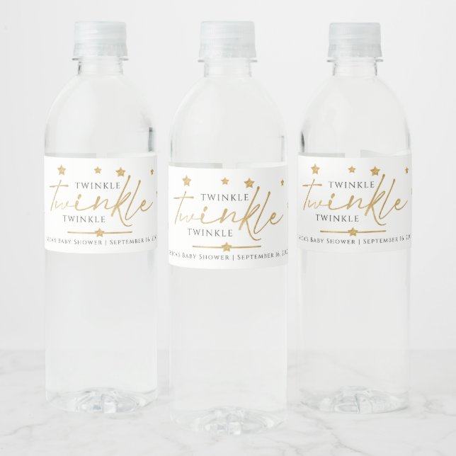Cute Gold Stars Twinkle Twinkle Baby Shower Favour Water Bottle Label (Bottles)