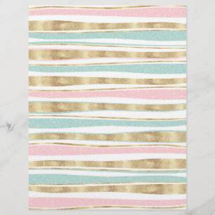 Cute Gold Stripes Doodles Pink Design Letterhead