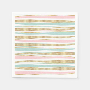 Cute Gold Stripes Doodles Pink Design Napkin