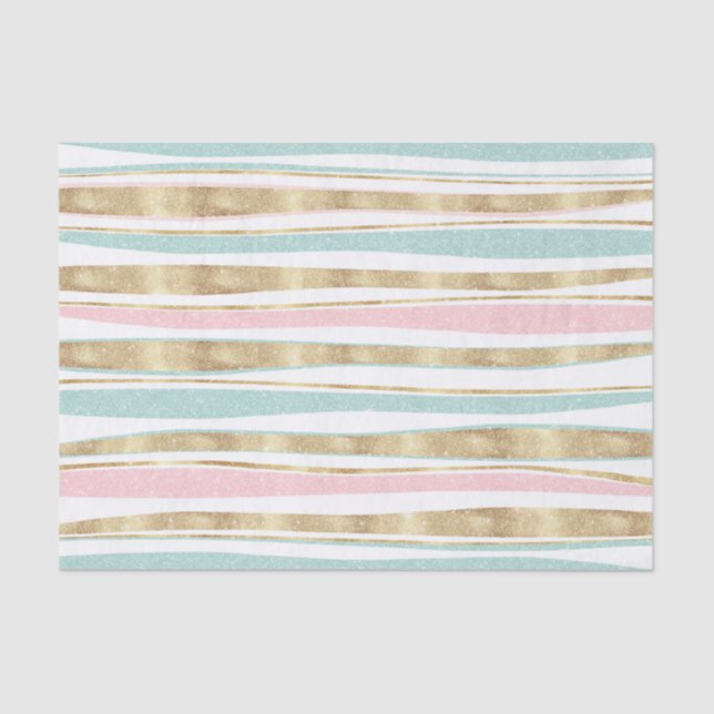 Cute Gold Stripes Doodles Pink Design Tissue Paper (Front)