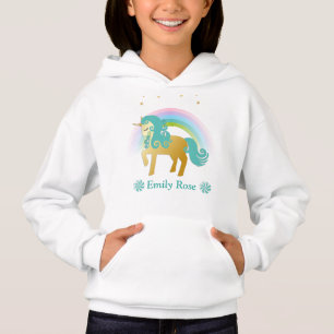 Cute Gold & Teal Unicorn & Rainbow
