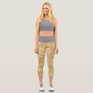 Cute Gold Tiger Skin Print Pattern Animal Lover Capri Leggings