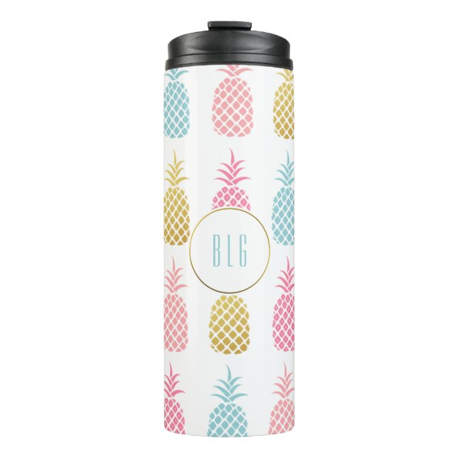 Cute Gold Tropical Pineapple Monogram Tumbler (Front)