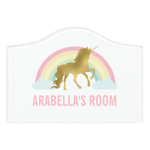 Cute Gold Unicorn Girl Door Sign