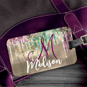Cute gold unicorn Glitter Drips monogram Luggage Tag
