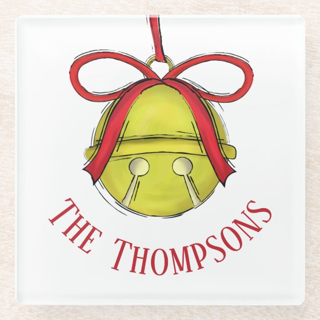 Cute Gold Whimsical Holiday Christmas Custom Glass Coaster (Front)