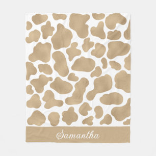 Cute Gold White Cow Print Animal Pattern Fleece Blanket