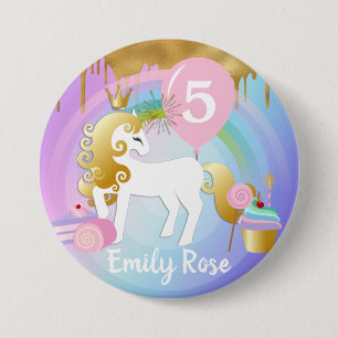 Cute Gold & White Unicorn Treats Birthday 3 Inch Round Button