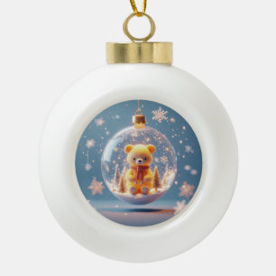 Cute Golden Bear Ornament in a Snowy Winter Scene