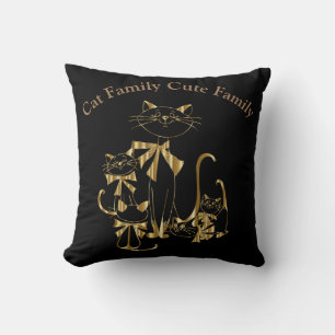 Cute golden cat family Throw Pillow