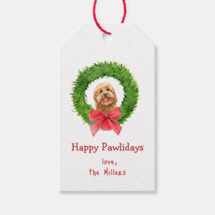 Cute Golden doodle and Christmas wreath Gift Tags