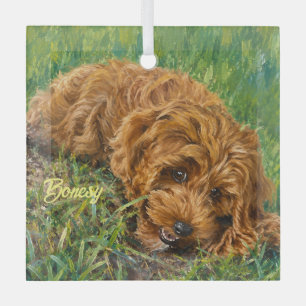 Cute Golden Doodle Glass Ornament