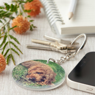Cute Golden Doodle With Text Keychain
