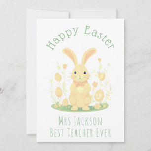 Cute Golden Easter Bunny Kindergarten Teacher Holiday Card