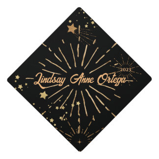 Cute Golden Fireworks Personalized Graduate Graduation Cap Topper