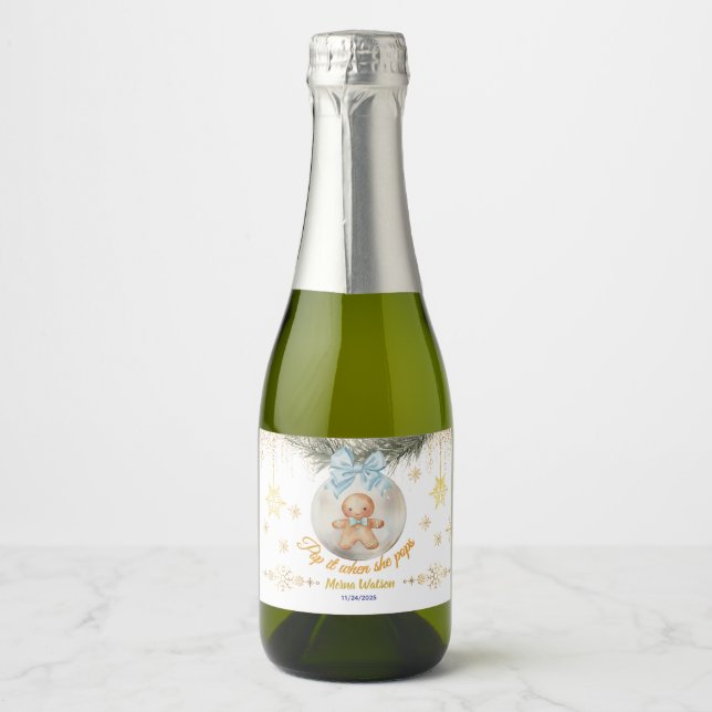 Cute golden Gingerbread boy Pop It When She Pops  Sparkling Wine Label (Front)