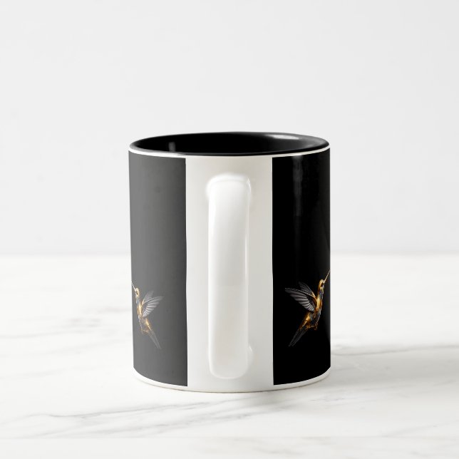 Cute Golden Hummingbirds on Black Two-Tone Coffee Mug (Handle)