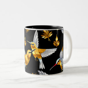 Cute Golden Hummingbirds on Black Two-Tone Coffee  Mug