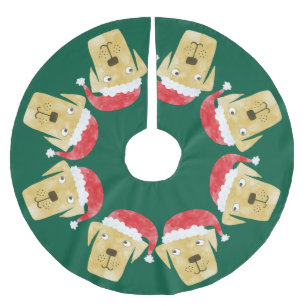 Cute Golden Labrador Retriever Dog in Santa Hat Brushed Polyester Tree Skirt