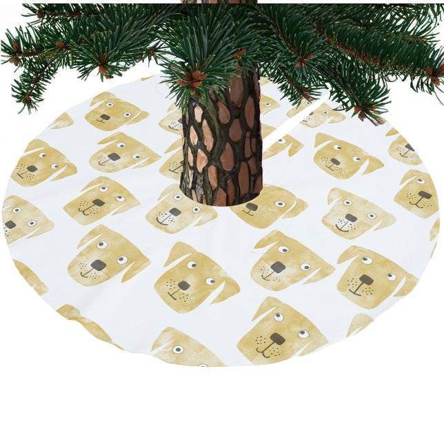 Cute Golden Labrador Retriever Dog Pattern Brushed Polyester Tree Skirt (Golden Labrador Retriever dog pattern festive Christmas tree skirt)