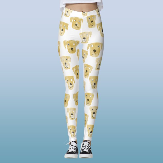 Cute Golden Labrador Retriever Dog Pattern Leggings (Fun Golden Yellow Labrador Retriever Dog leggings or yoga pants to for animal lovers)