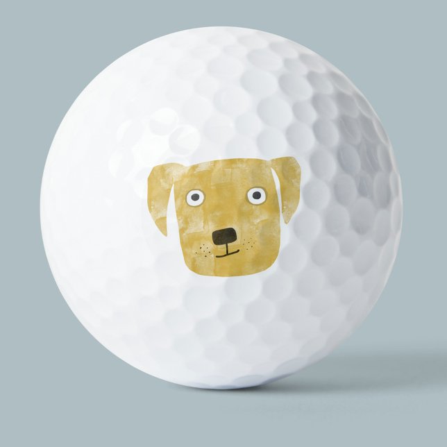 Cute Golden Labrador Retriever Dog Watercolor Golf Balls (Creator Uploaded)