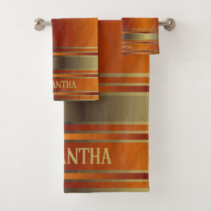Cute Golden Orange And gold stripes Geometric Bath Towel Set