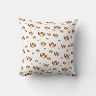 Cute Golden Owl Seamless Pattern Throw Pillow