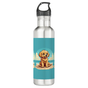 Cute Golden Puppy at Sunny Beach Scene 710 Ml Water Bottle